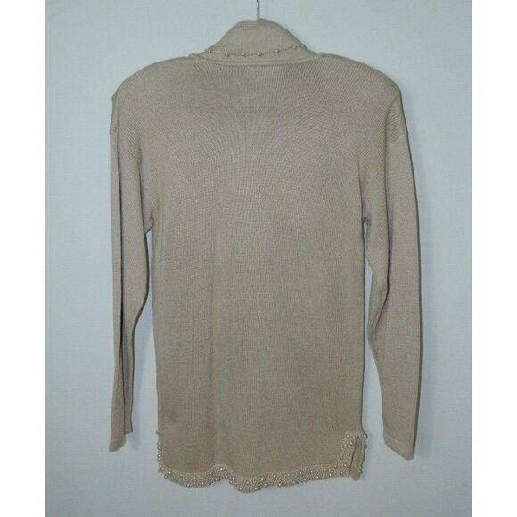 Marisa‎ Christina Collection Sweater Tunic Beige Oatmeal Pearl Trim Size Large - Picture 8 of 11